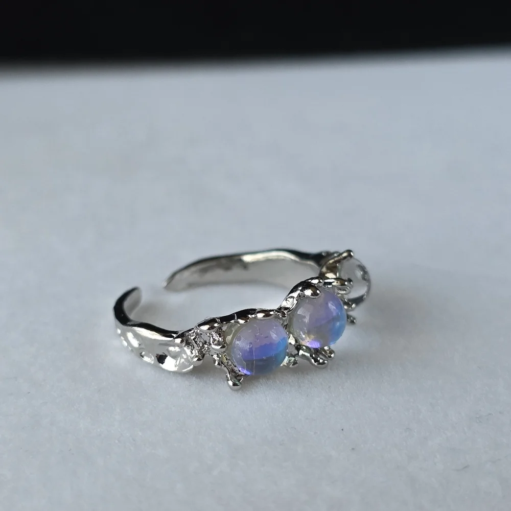Triple Opalite Orb Moonlight Celestial Open Back Ring Faux Moonstone Opal Size 5